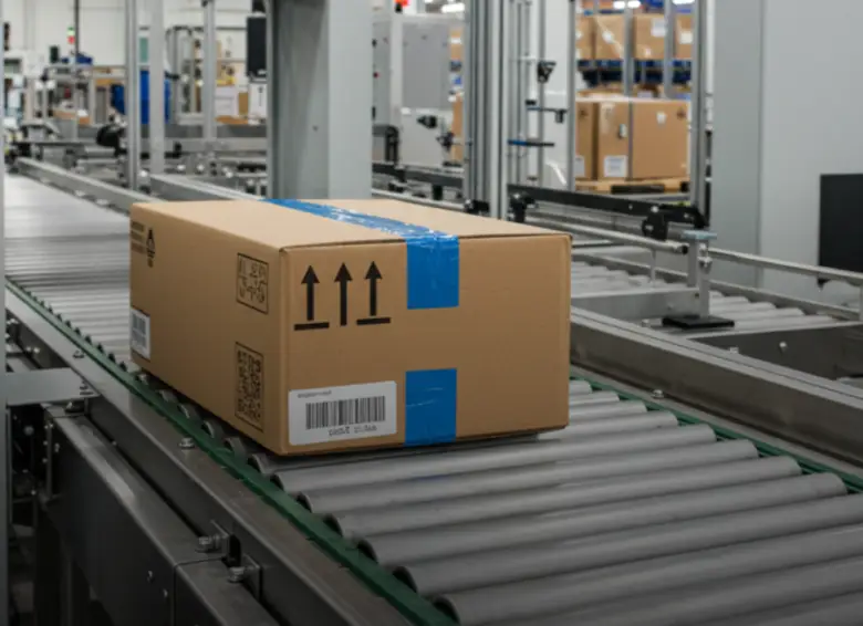 A secure package on a conveyor belt.