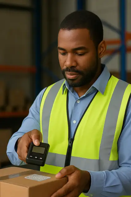 A worker scans a secure label.