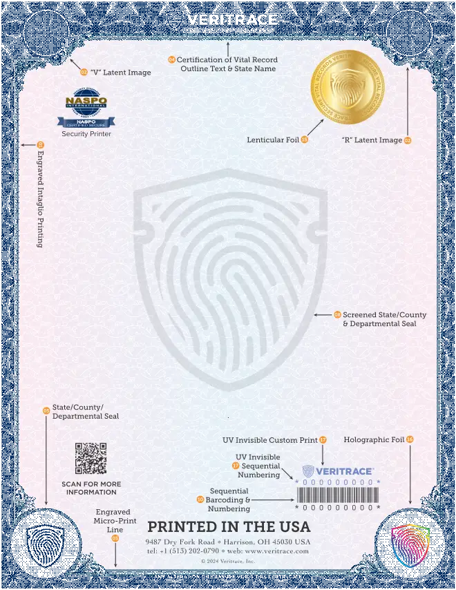 Sample VeriTrace vital record document.